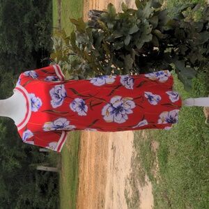 Madison Leigh Floral TShirt Dress Stretch Sporty & Sweet Red Floral Print NWOT